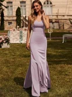 Bridesmaid Dresses Fit And Flare Spaghetti Straps Open Back Mermaid Prom Maxi Dress