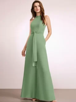 Bridesmaid Dresses Jumpsuit Floor-Length Zipper Polyester Prom Dress