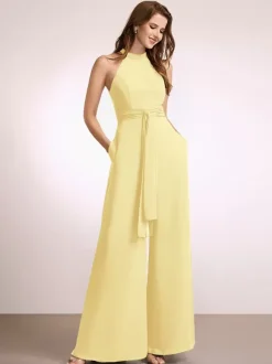 Bridesmaid Dresses Jumpsuit Floor-Length Zipper Polyester Prom Dress