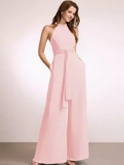 Bridesmaid Dresses Jumpsuit Floor-Length Zipper Polyester Prom Dress