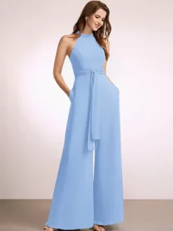 Bridesmaid Dresses Jumpsuit Floor-Length Zipper Polyester Prom Dress
