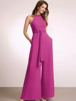 Bridesmaid Dresses Jumpsuit Floor-Length Zipper Polyester Prom Dress