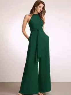 Bridesmaid Dresses Jumpsuit Floor-Length Zipper Polyester Prom Dress