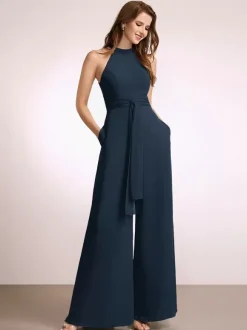 Bridesmaid Dresses Jumpsuit Floor-Length Zipper Polyester Prom Dress