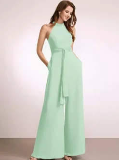 Bridesmaid Dresses Jumpsuit Floor-Length Zipper Polyester Prom Dress