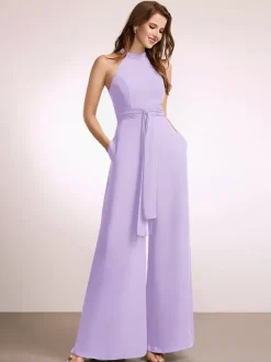 Bridesmaid Dresses Jumpsuit Floor-Length Zipper Polyester Prom Dress
