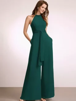 Bridesmaid Dresses Jumpsuit Floor-Length Zipper Polyester Prom Dress