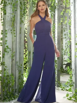 Bridesmaid Dresses Jumpsuit Halter Backless Floor-Length Chiffon Prom Dress