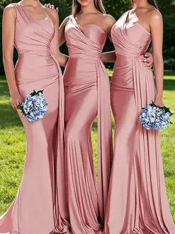 Bridesmaid Dresses Polyester Ball Gown Floor-Length Prom Dress