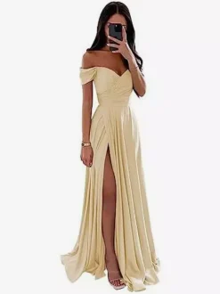 Bridesmaid Dresses Polyester A-Line Floor-Length Formal Gowns Party Dress