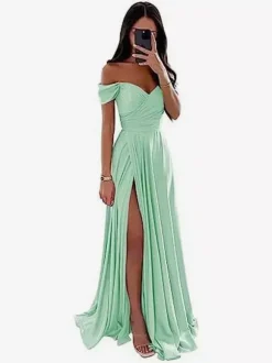 Bridesmaid Dresses Polyester A-Line Floor-Length Formal Gowns Party Dress