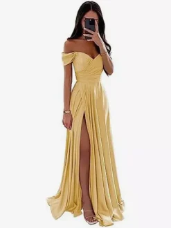 Bridesmaid Dresses Polyester A-Line Floor-Length Formal Gowns Party Dress