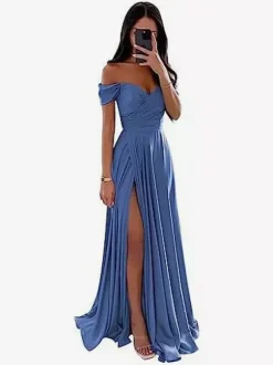 Bridesmaid Dresses Polyester A-Line Floor-Length Formal Gowns Party Dress