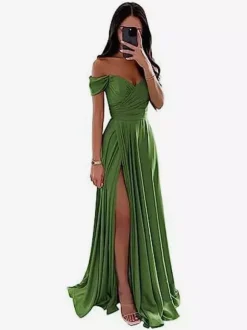 Bridesmaid Dresses Polyester A-Line Floor-Length Formal Gowns Party Dress