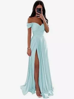 Bridesmaid Dresses Polyester A-Line Floor-Length Formal Gowns Party Dress