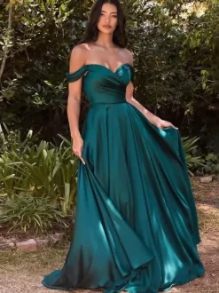 Bridesmaid Dresses Polyester A-Line Floor-Length Formal Gowns Party Dress
