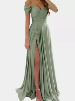 Bridesmaid Dresses Polyester A-Line Floor-Length Formal Gowns Party Dress