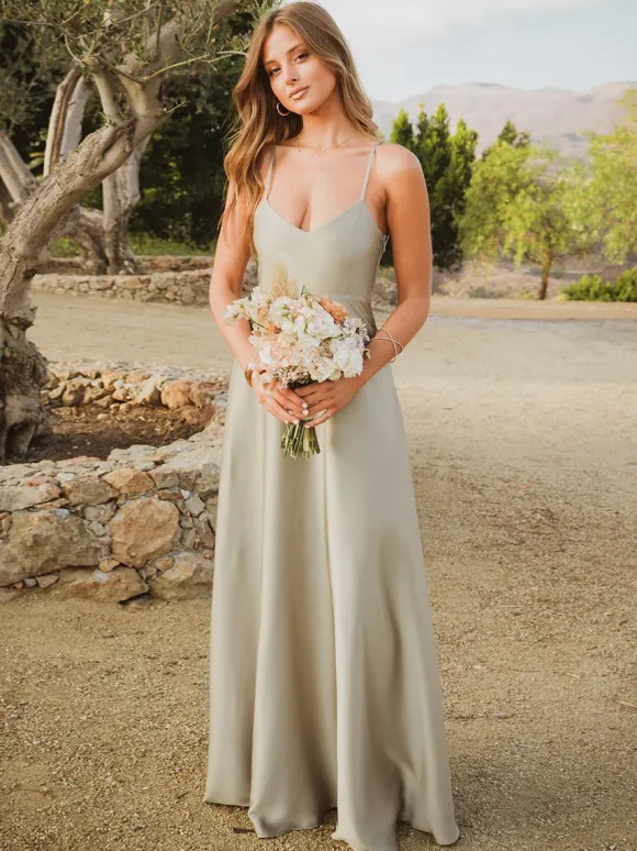 Bridesmaid Dresses Satin Fabric A-Line Floor-Length Prom Dress