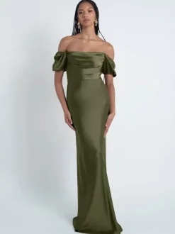 Bridesmaid Dresses Sheath Floor-Length Zipper Satin Fabric Formal Gowns