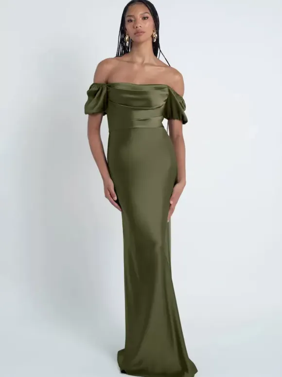 Bridesmaid Dresses Sheath Floor-Length Zipper Satin Fabric Formal Gowns