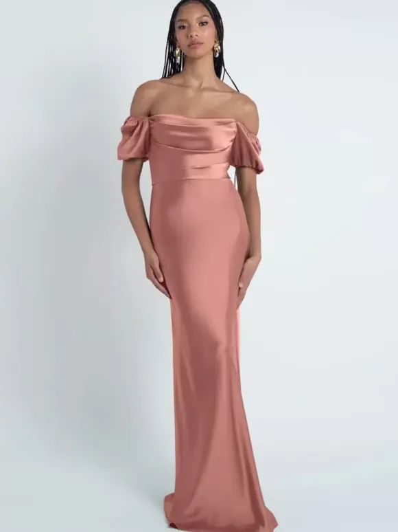 Bridesmaid Dresses Sheath Floor-Length Zipper Satin Fabric Formal Gowns