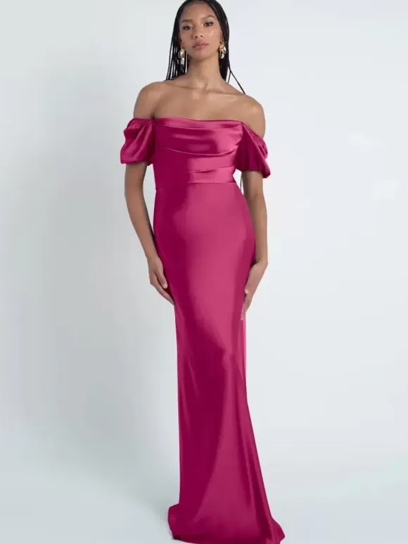 Bridesmaid Dresses Sheath Floor-Length Zipper Satin Fabric Formal Gowns