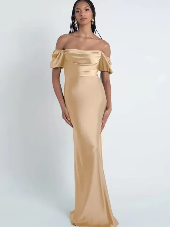 Bridesmaid Dresses Sheath Floor-Length Zipper Satin Fabric Formal Gowns