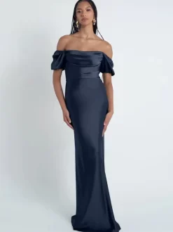 Bridesmaid Dresses Sheath Floor-Length Zipper Satin Fabric Formal Gowns