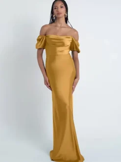 Bridesmaid Dresses Sheath Floor-Length Zipper Satin Fabric Formal Gowns