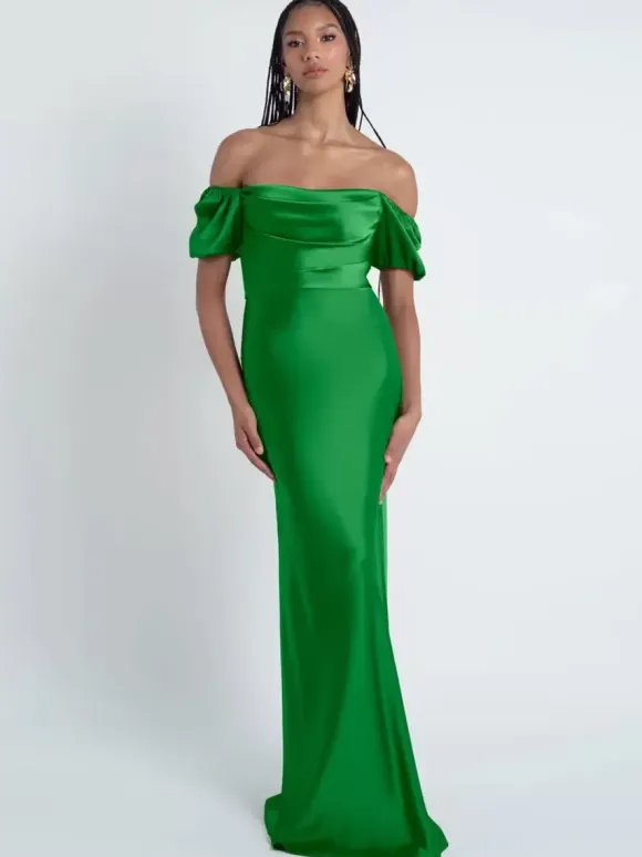 Bridesmaid Dresses Sheath Floor-Length Zipper Satin Fabric Formal Gowns