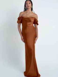 Bridesmaid Dresses Sheath Floor-Length Zipper Satin Fabric Formal Gowns
