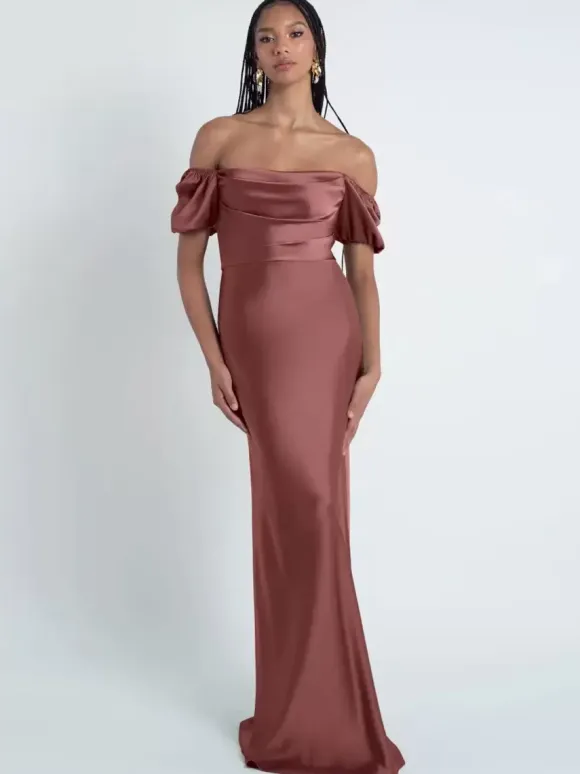 Bridesmaid Dresses Sheath Floor-Length Zipper Satin Fabric Formal Gowns