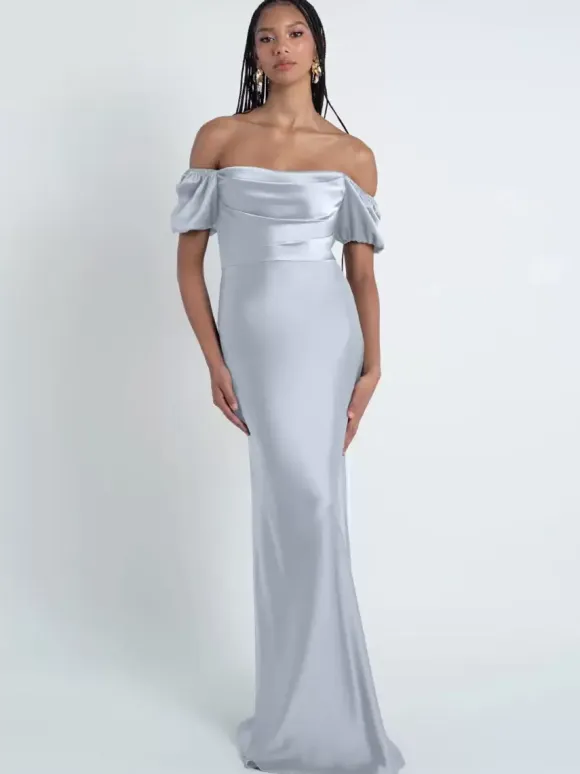 Bridesmaid Dresses Sheath Floor-Length Zipper Satin Fabric Formal Gowns