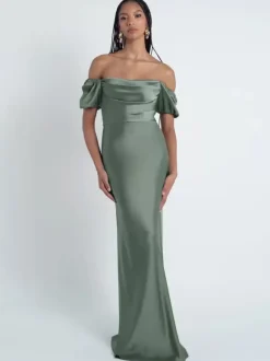 Bridesmaid Dresses Sheath Floor-Length Zipper Satin Fabric Formal Gowns