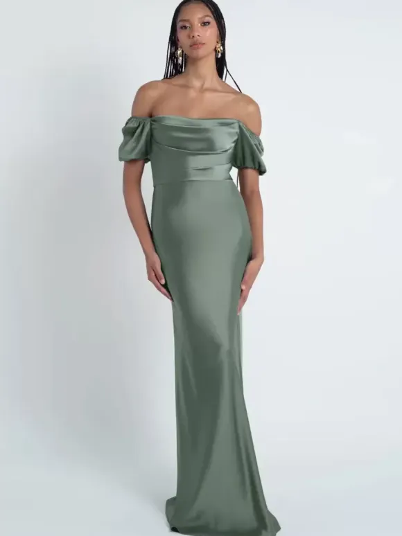 Bridesmaid Dresses Sheath Floor-Length Zipper Satin Fabric Formal Gowns
