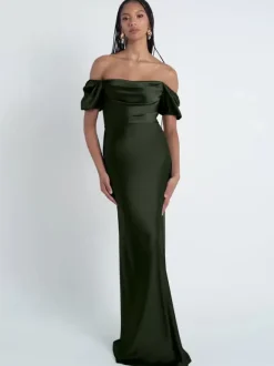 Bridesmaid Dresses Sheath Floor-Length Zipper Satin Fabric Formal Gowns