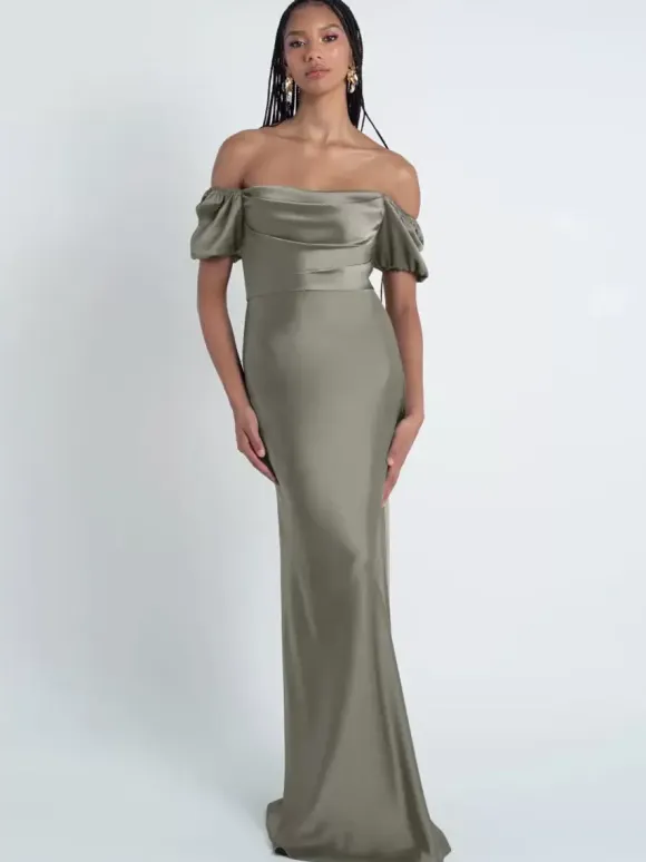 Bridesmaid Dresses Sheath Floor-Length Zipper Satin Fabric Formal Gowns