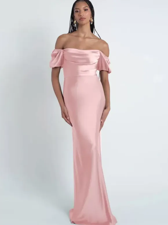 Bridesmaid Dresses Sheath Floor-Length Zipper Satin Fabric Formal Gowns