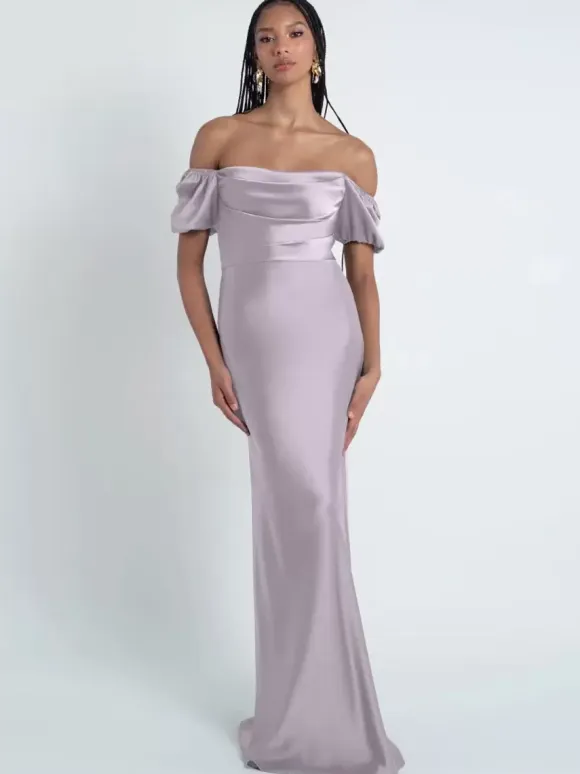 Bridesmaid Dresses Sheath Floor-Length Zipper Satin Fabric Formal Gowns