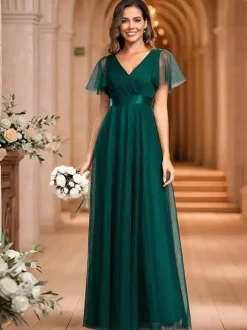 Bridesmaid Dresses Tulle A-Line Floor-Length Wedding Party Dress