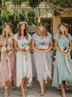 Bridesmaid Dress A-Line Ankle-Length Chiffon Formal Gowns Free Customization