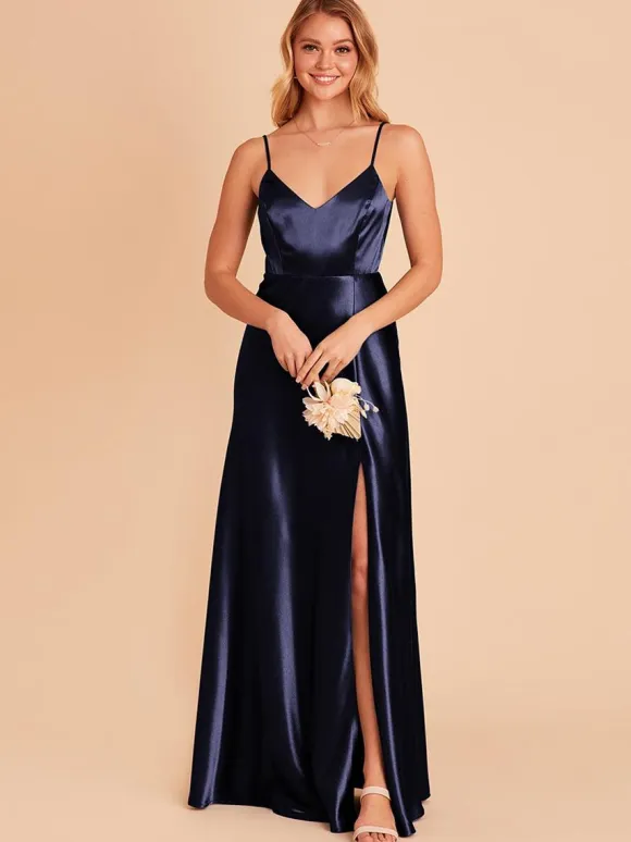 Bridesmaid Dress A-Line Floor-Length Backless Satin Fabric Wedding Party Dress