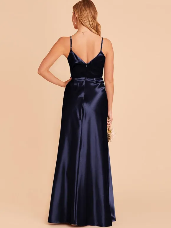 Bridesmaid Dress A-Line Floor-Length Backless Satin Fabric Wedding Party Dress