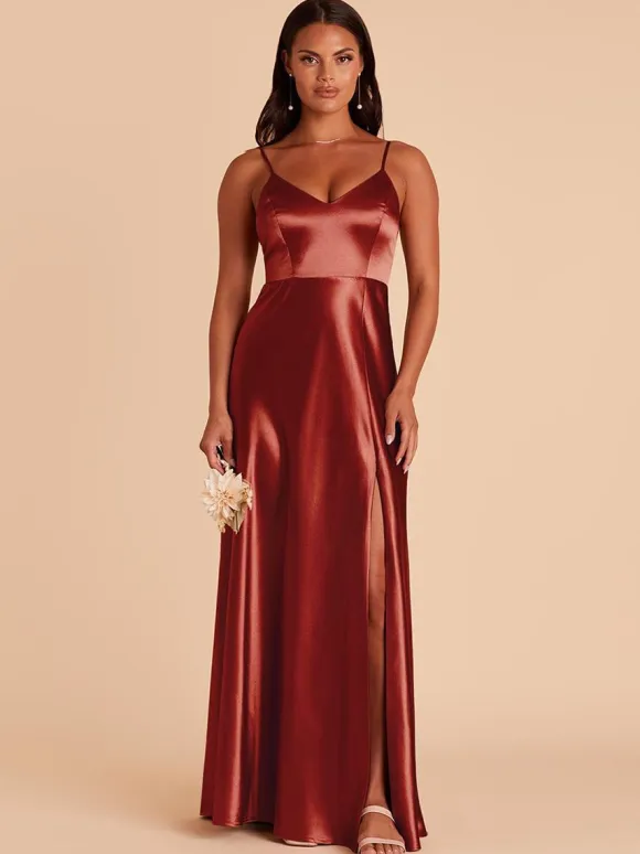 Bridesmaid Dress A-Line Floor-Length Backless Satin Fabric Wedding Party Dress