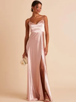Bridesmaid Dress A-Line Floor-Length Backless Satin Fabric Wedding Party Dress