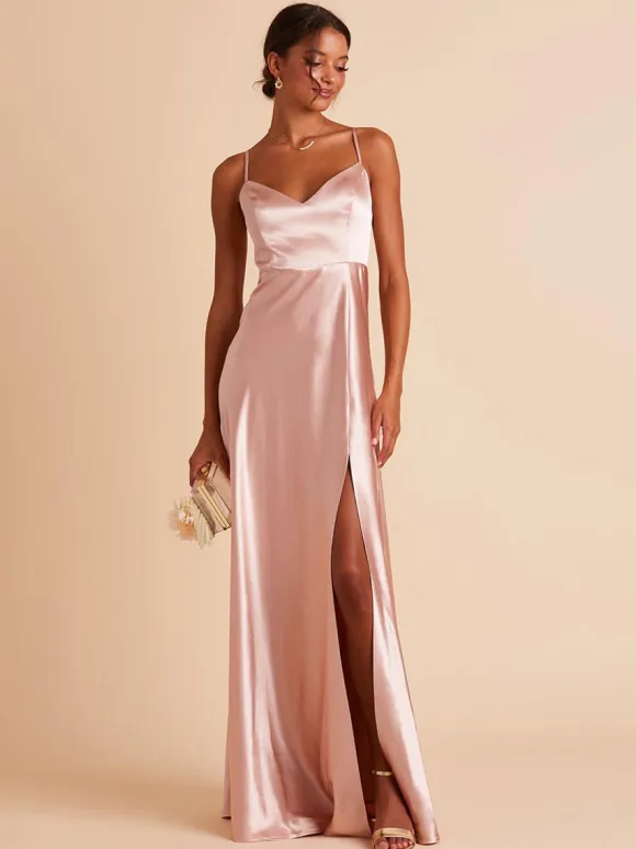 Bridesmaid Dress A-Line Floor-Length Backless Satin Fabric Wedding Party Dress