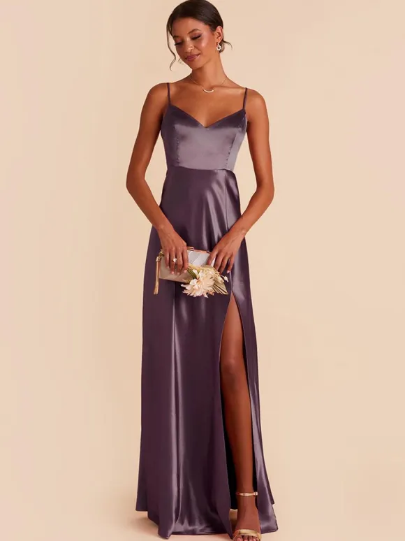 Bridesmaid Dress A-Line Floor-Length Backless Satin Fabric Wedding Party Dress