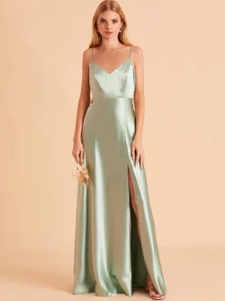 Bridesmaid Dress A-Line Floor-Length Backless Satin Fabric Wedding Party Dress