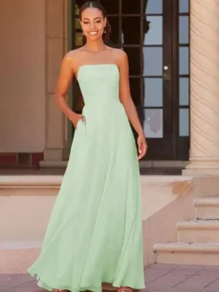 Bridesmaid Dress A-Line Floor-Length Zipper Chiffon Prom Dress Free Customization