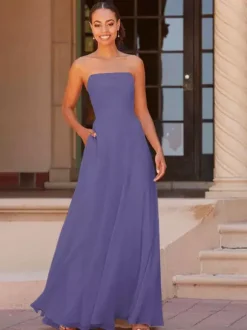 Bridesmaid Dress A-Line Floor-Length Zipper Chiffon Prom Dress Free Customization
